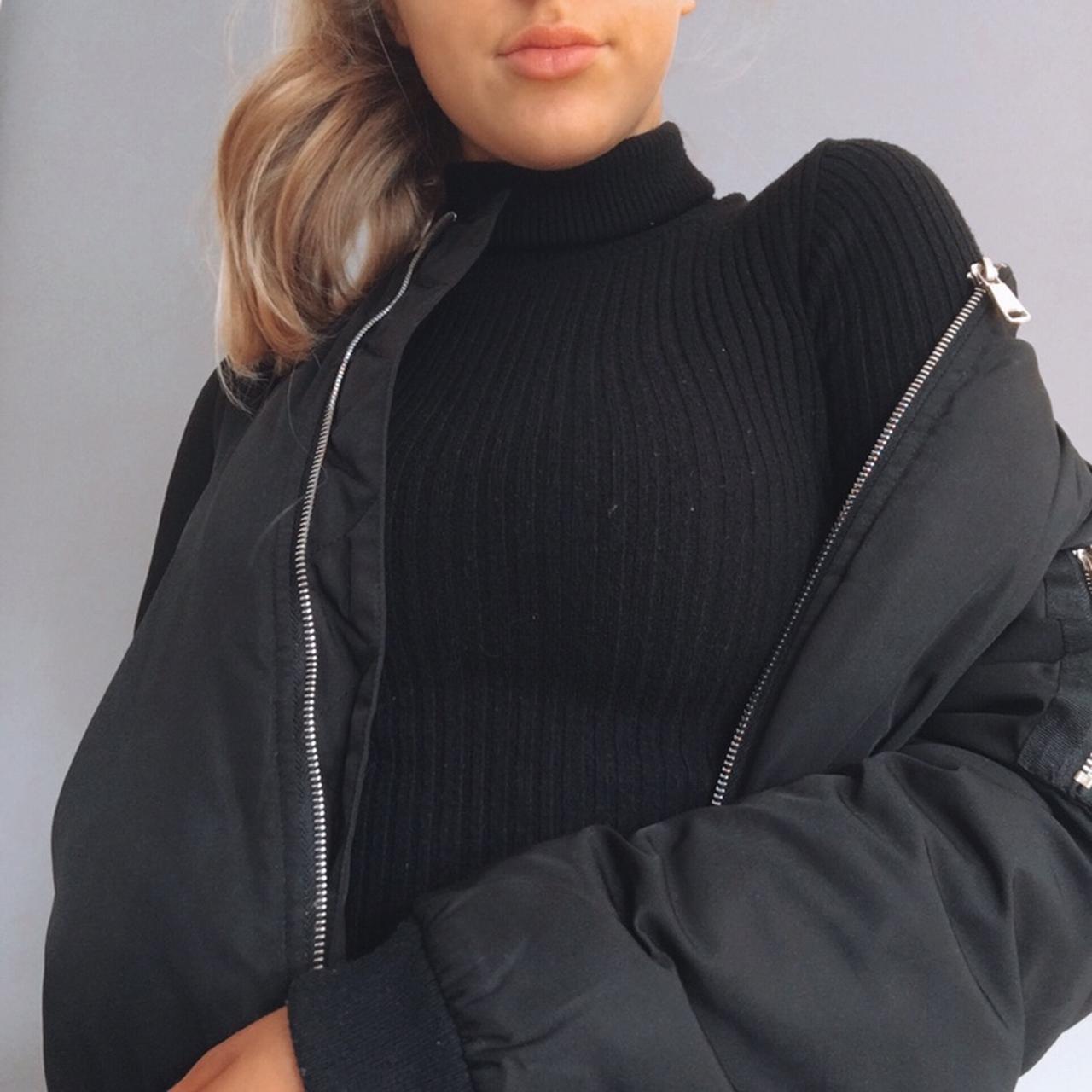 BLACK WARM BOMBER JACKET WITH GOLD... Depop