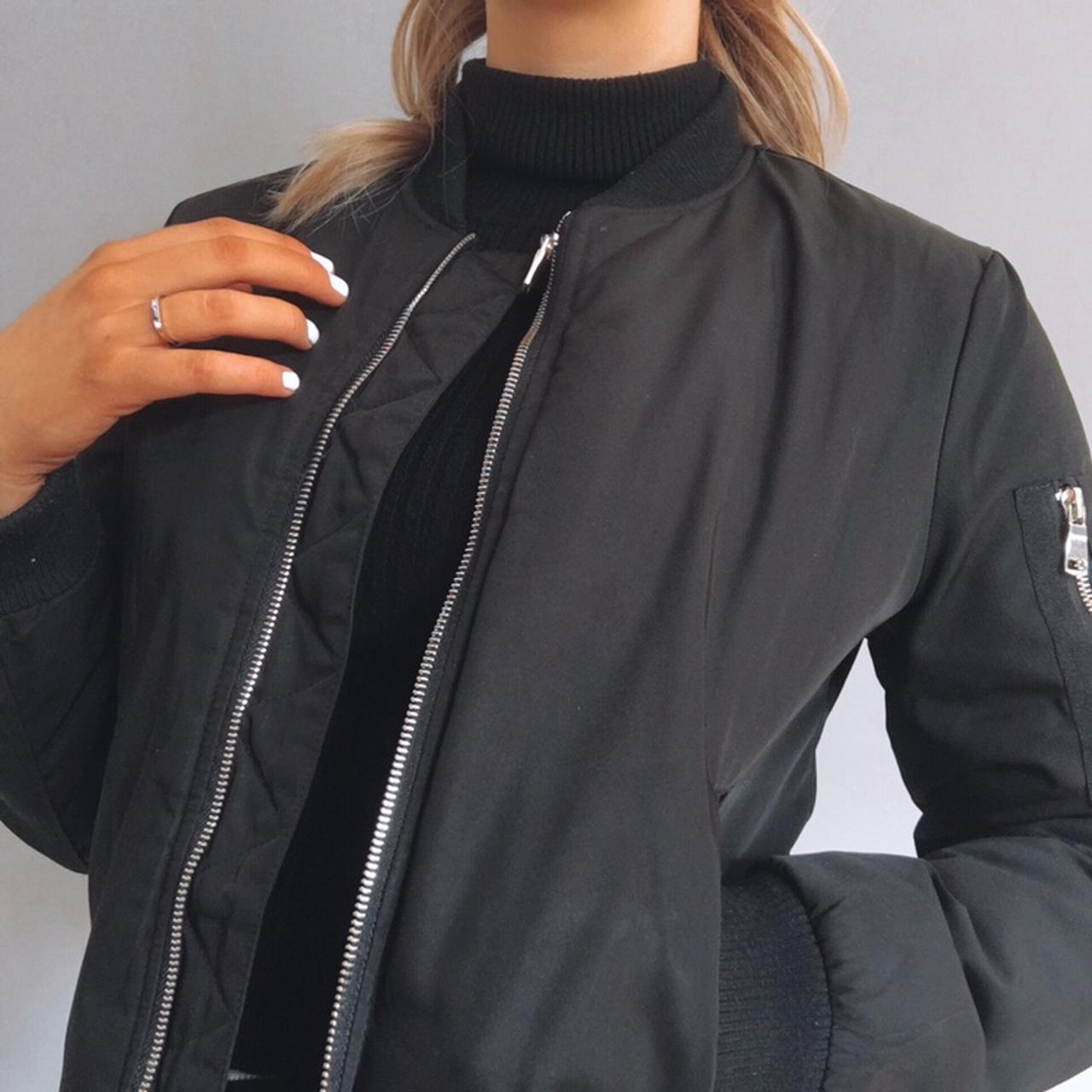 BLACK WARM BOMBER JACKET WITH GOLD... Depop