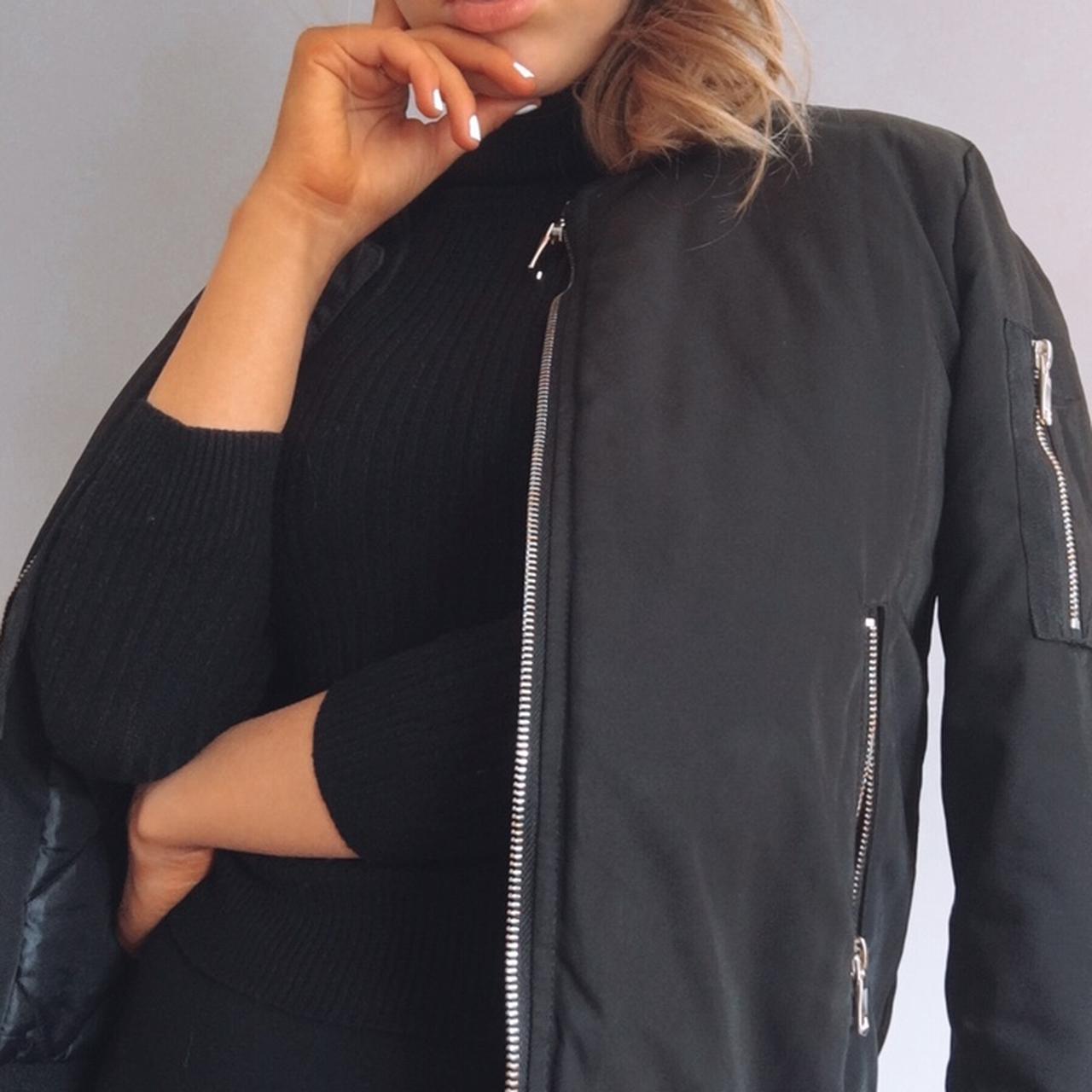 BLACK WARM BOMBER JACKET WITH GOLD... Depop