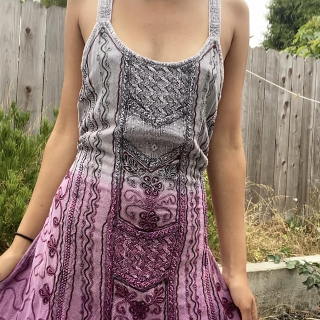 Grey/purple hippie dress with beautiful sewn in... Depop