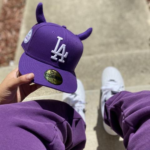 purple baseball hat