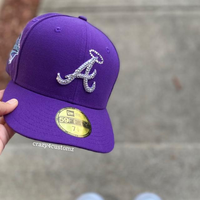 Custom Atlanta Braves Hat Rhinestones on logo Flames - Depop