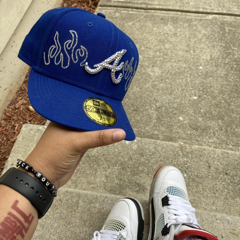 Custom Atlanta Braves Hat Rhinestones on logo Flames - Depop