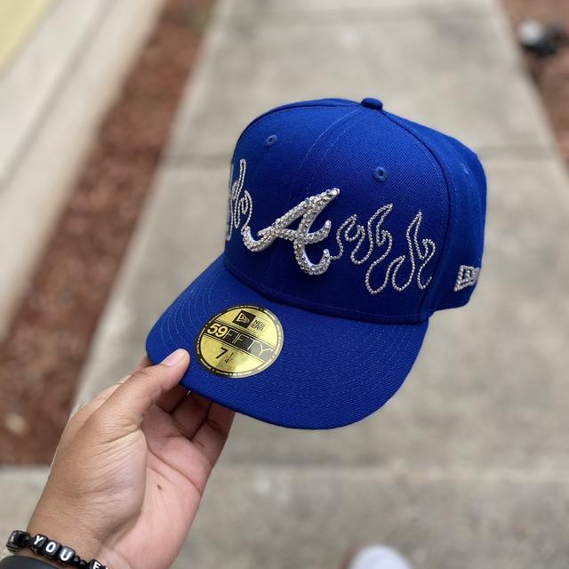 Custom Atlanta Braves Hat Rhinestones on logo Flames - Depop