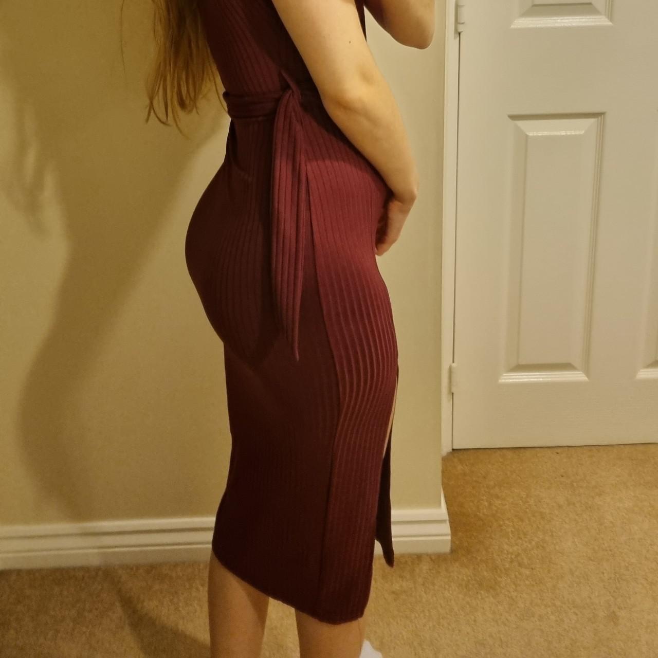 New Look Women's Burgundy and Gold Dress Depop