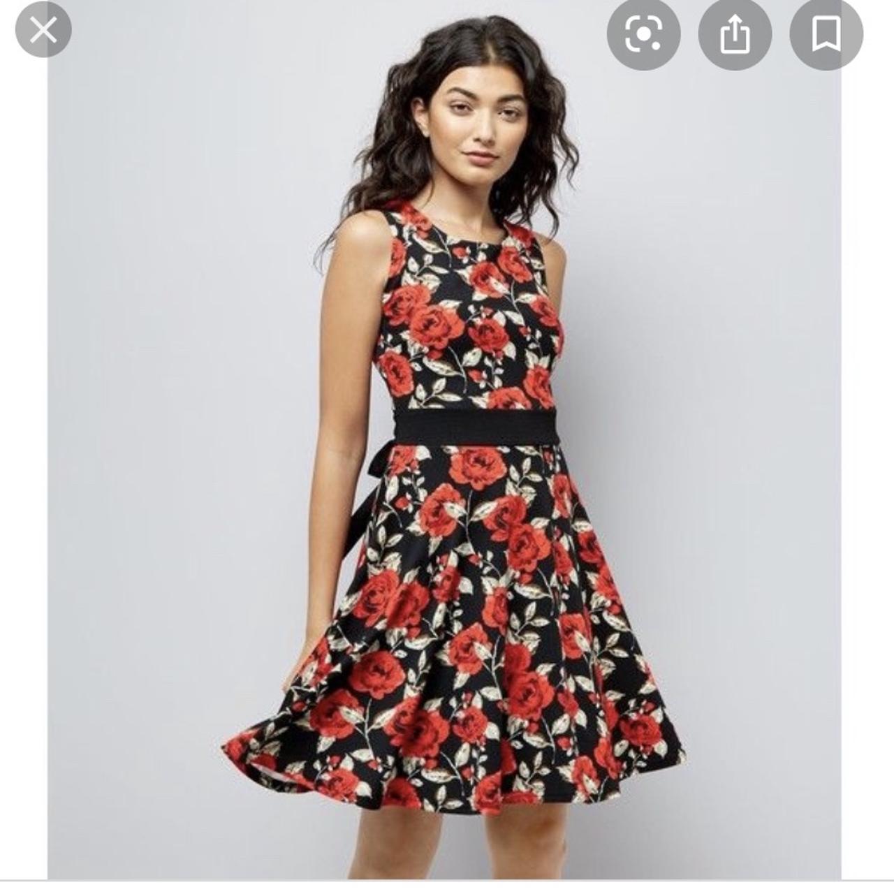 new look red rose dress