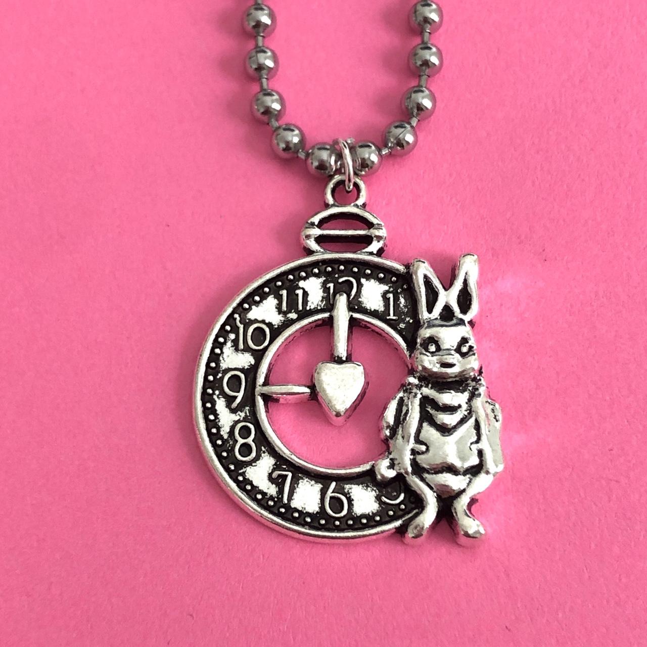 rabbit clock necklace the white rabbit from alice... Depop