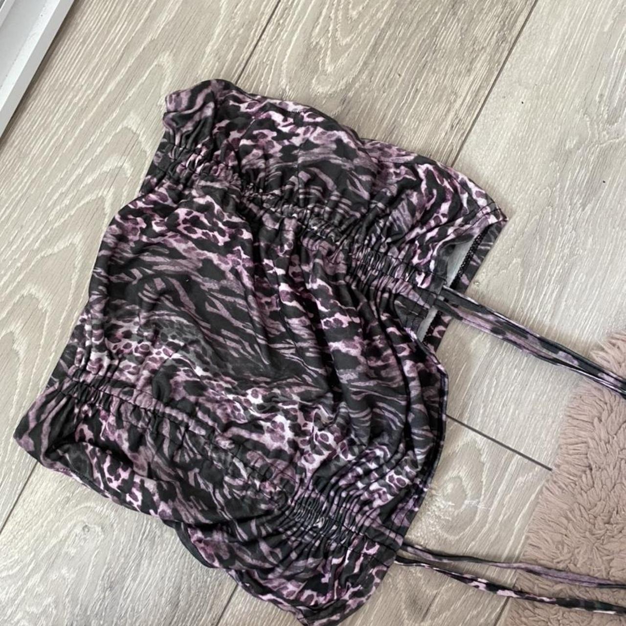 Prettylittlething purple leapord print ruched mini... - Depop