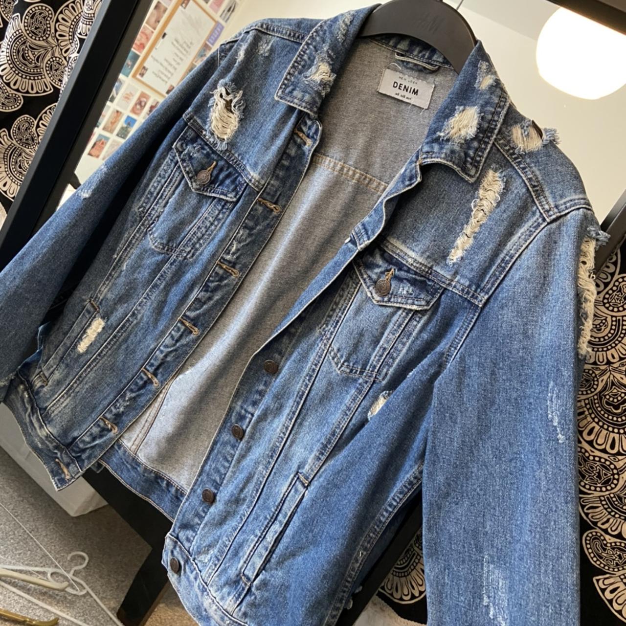 new look oversized ripped blue denim jacket. perfect... - Depop