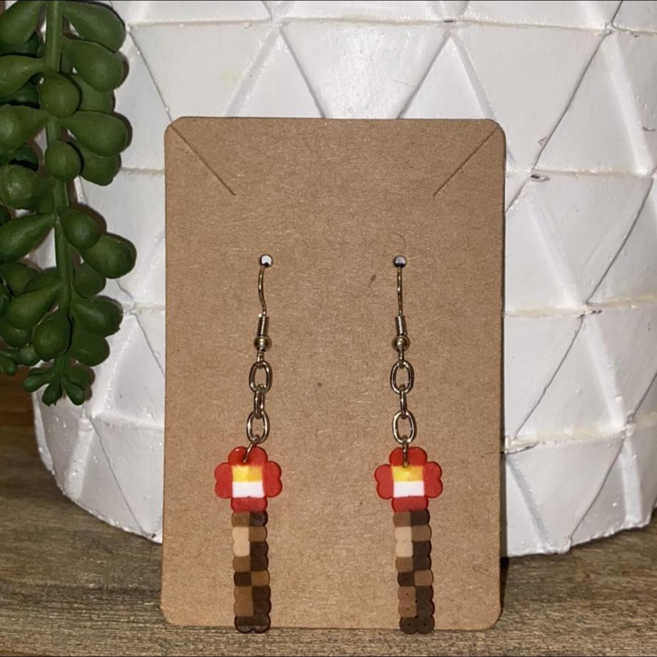 Minecraft Redstone Torch Perler Bead Earrings!... Depop