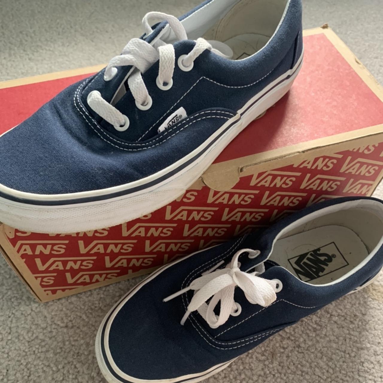 Vans Women's Navy and White Trainers | Depop