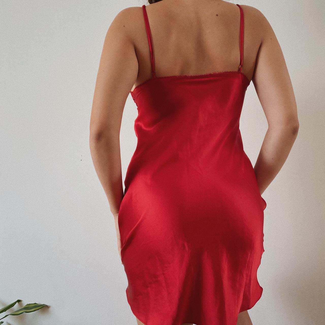 Vintage red sleep dress floral embroidered sheer... Depop