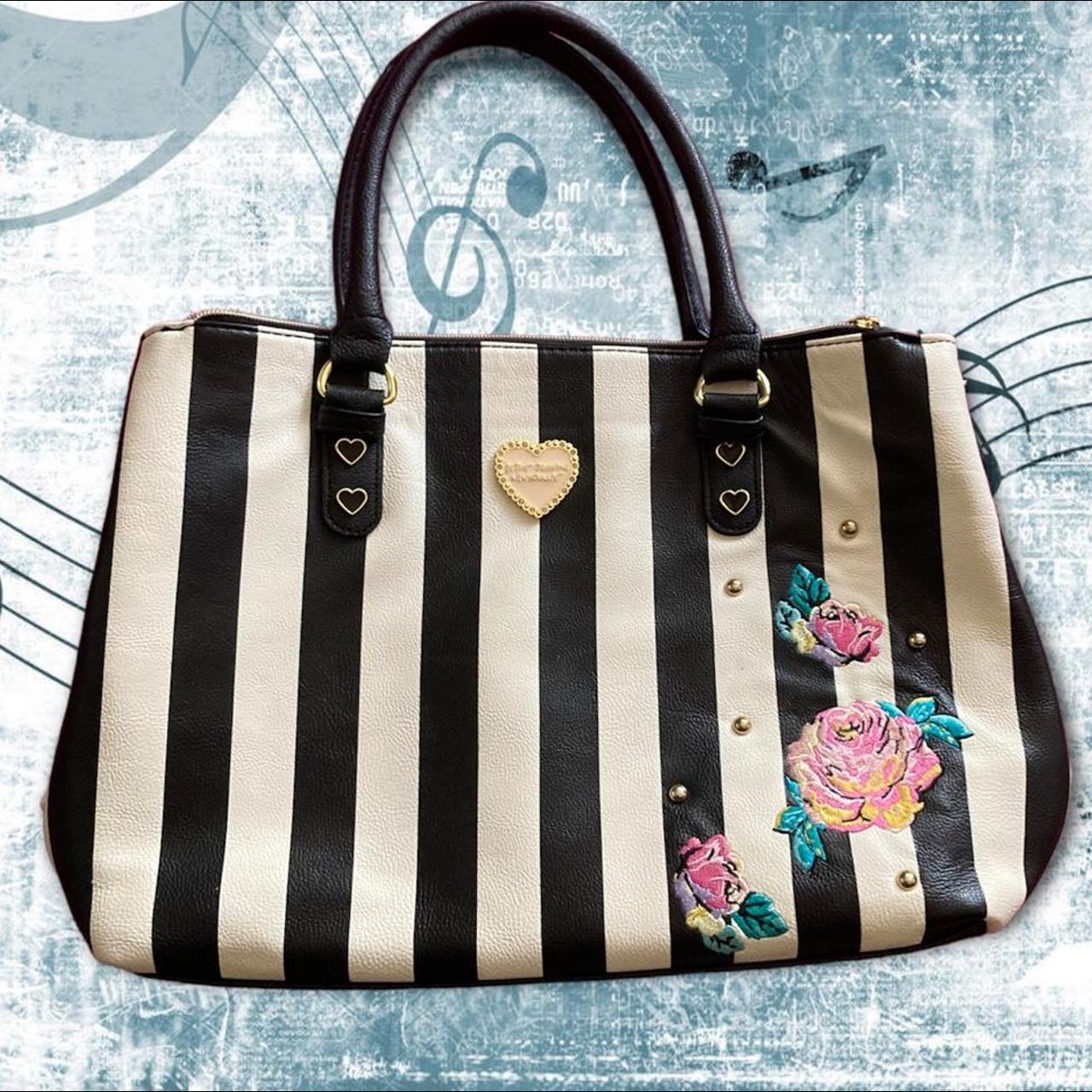 Betsey johnson black cheap and white striped purse