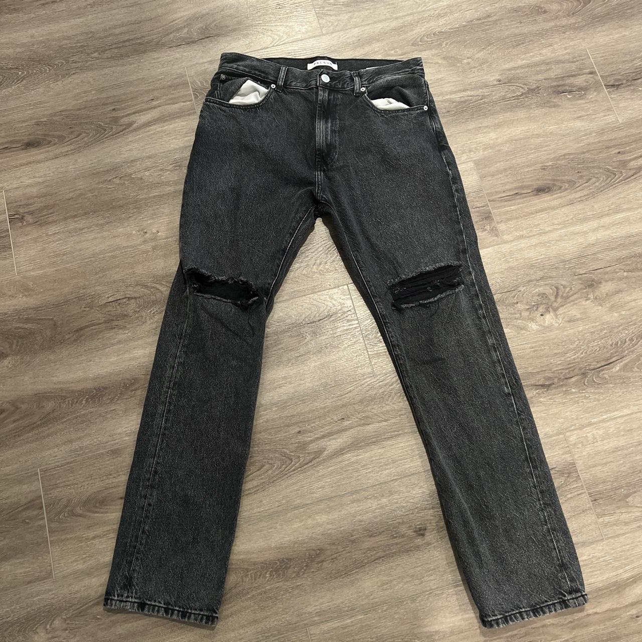 Black washed denim jeans Custom distressing on denim... - Depop