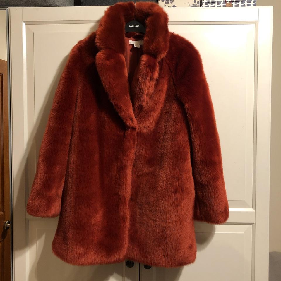 Red faux clearance fur coat h&m