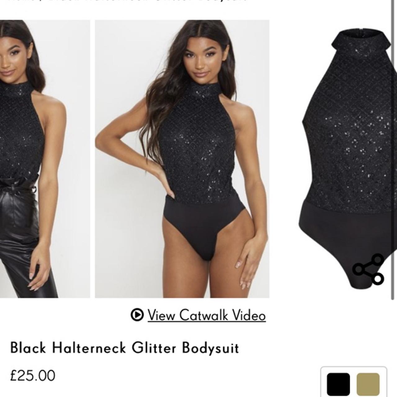 Black Halterneck Glitter Bodysuit