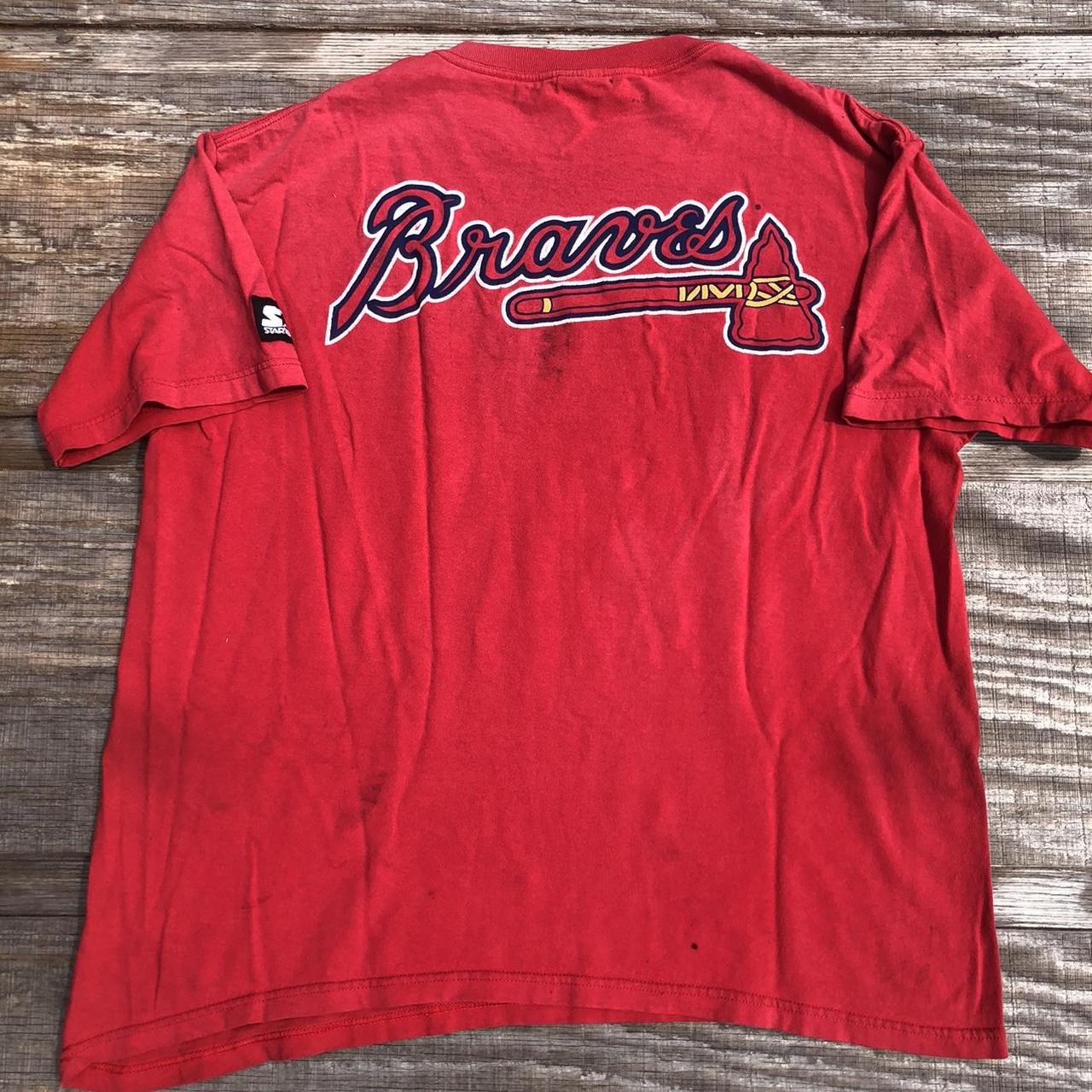 Vintage 1997 Starter Atlanta Braves t-shirt red... - Depop