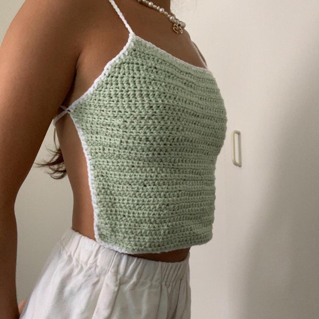 Backless green crochet top! Super soft yarn and... Depop