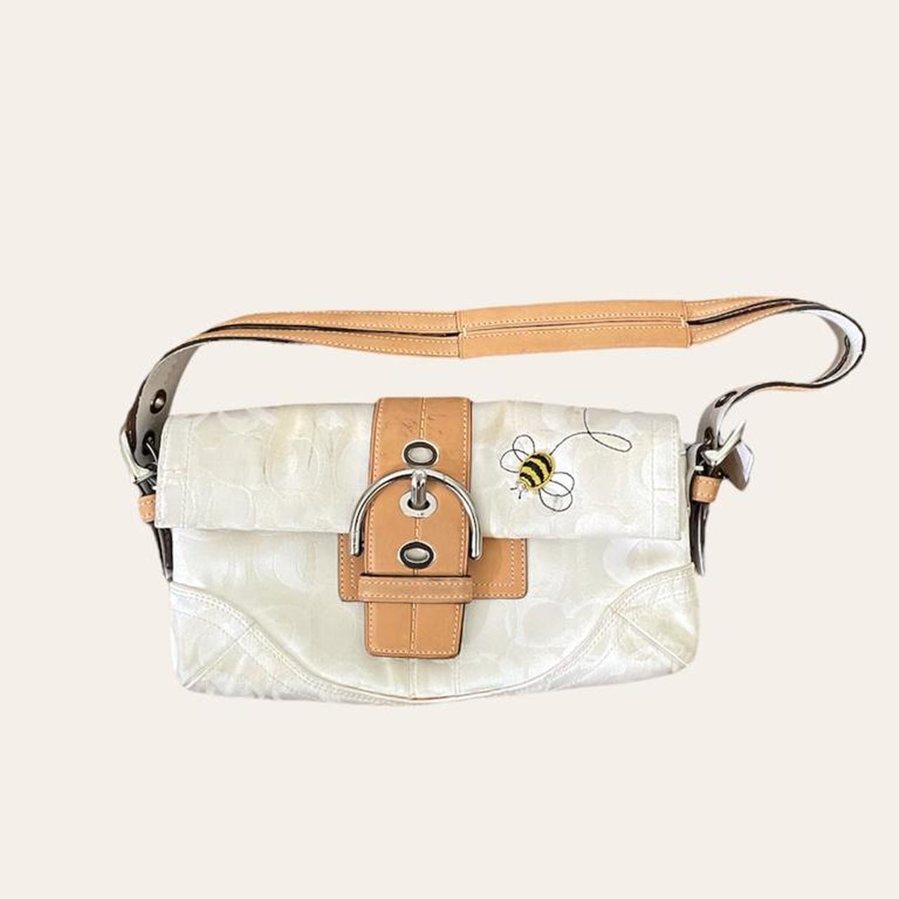 Coach Beige Cream Logo Bee Purse Bag Buckle accent