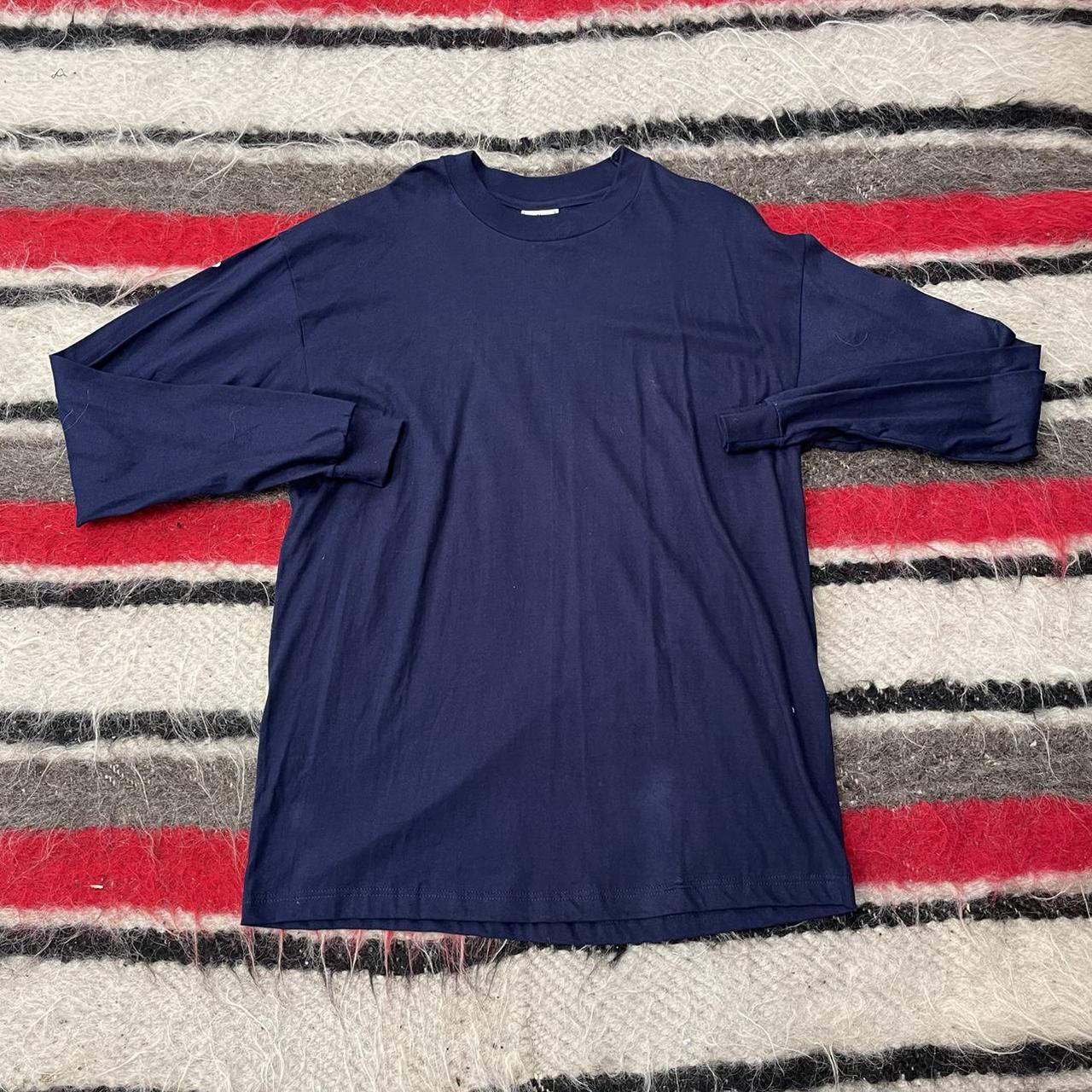 1990s 1999 Hanes Navy Long Sleeve T-Shirt Top - Size... - Depop