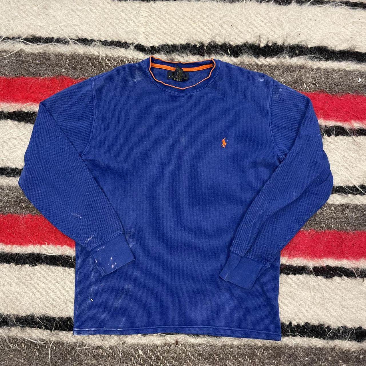 1990s 2000s Blue Polo Ralph Lauren Knit Sweatshirt... - Depop