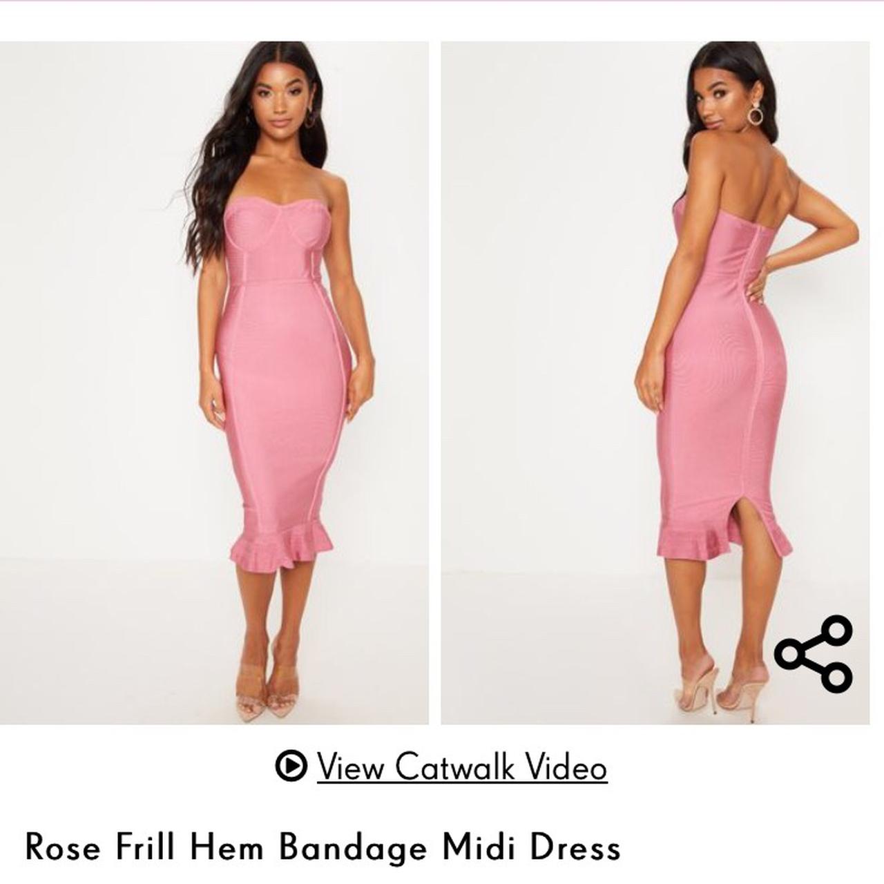 Rose frill hem hot sale bandage midi dress