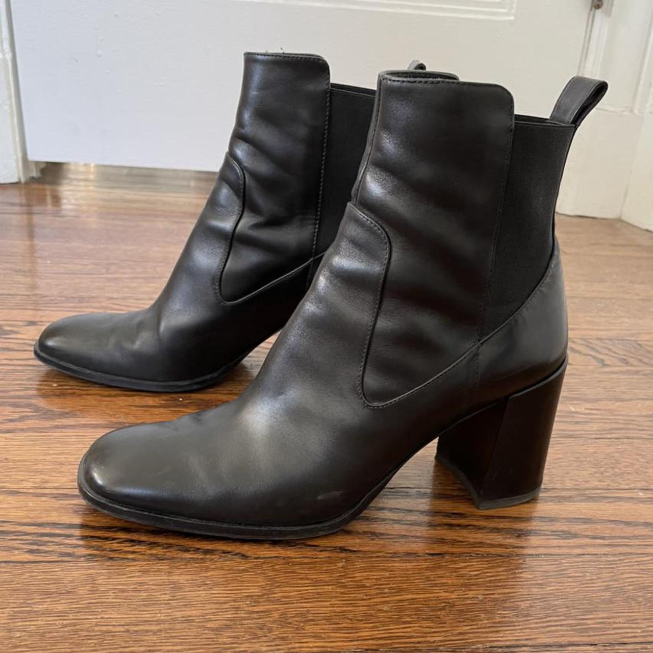 Via Spiga square toe high heel leather ankle boots!... - Depop