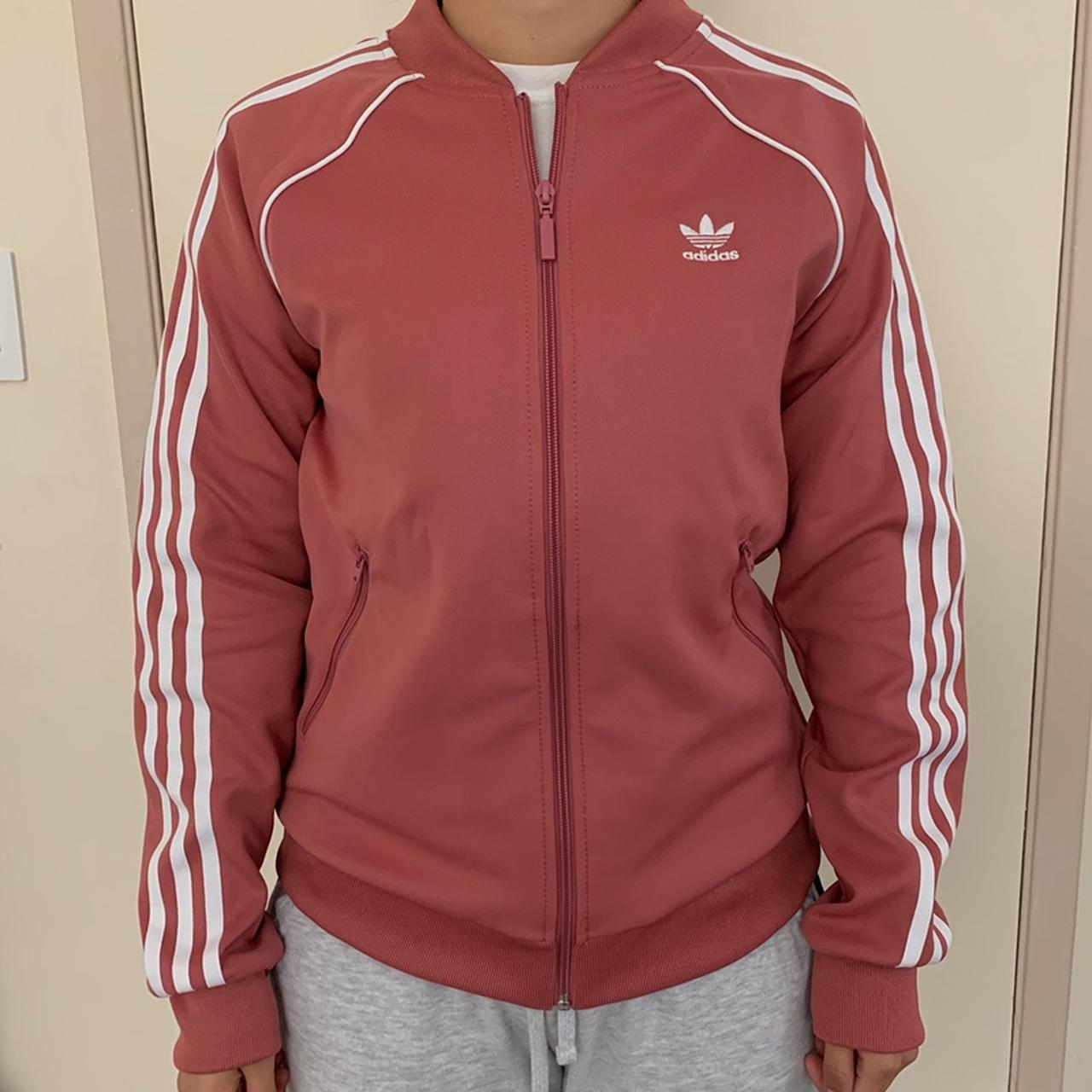 Adidas 3 stripe pink best sale track jacket