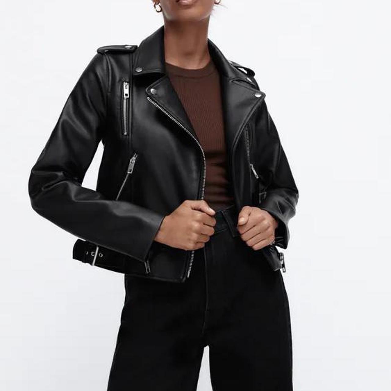 Zara faux leather biker jacket. Size small only worn... Depop