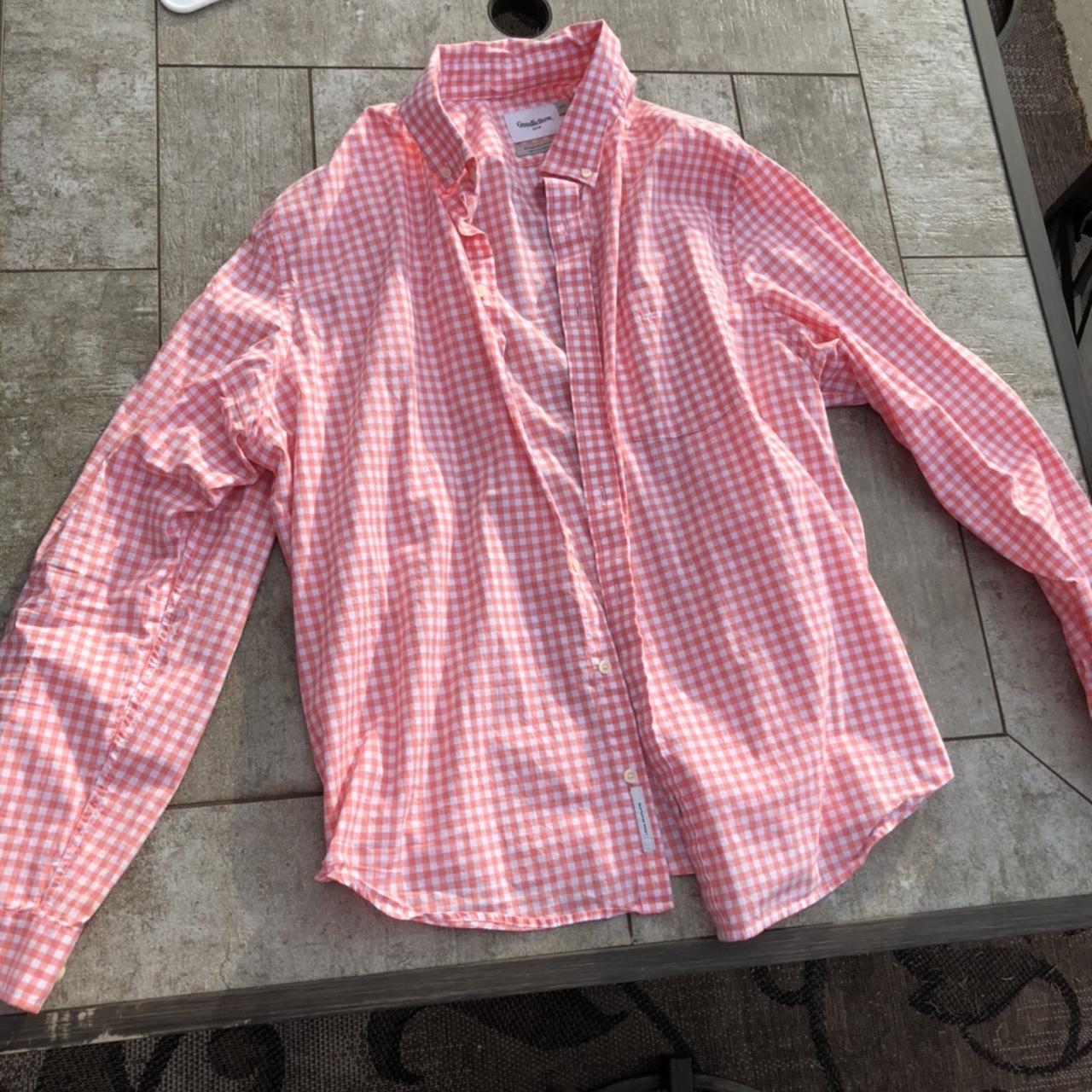 Pink and white checkered print shirt from... Depop