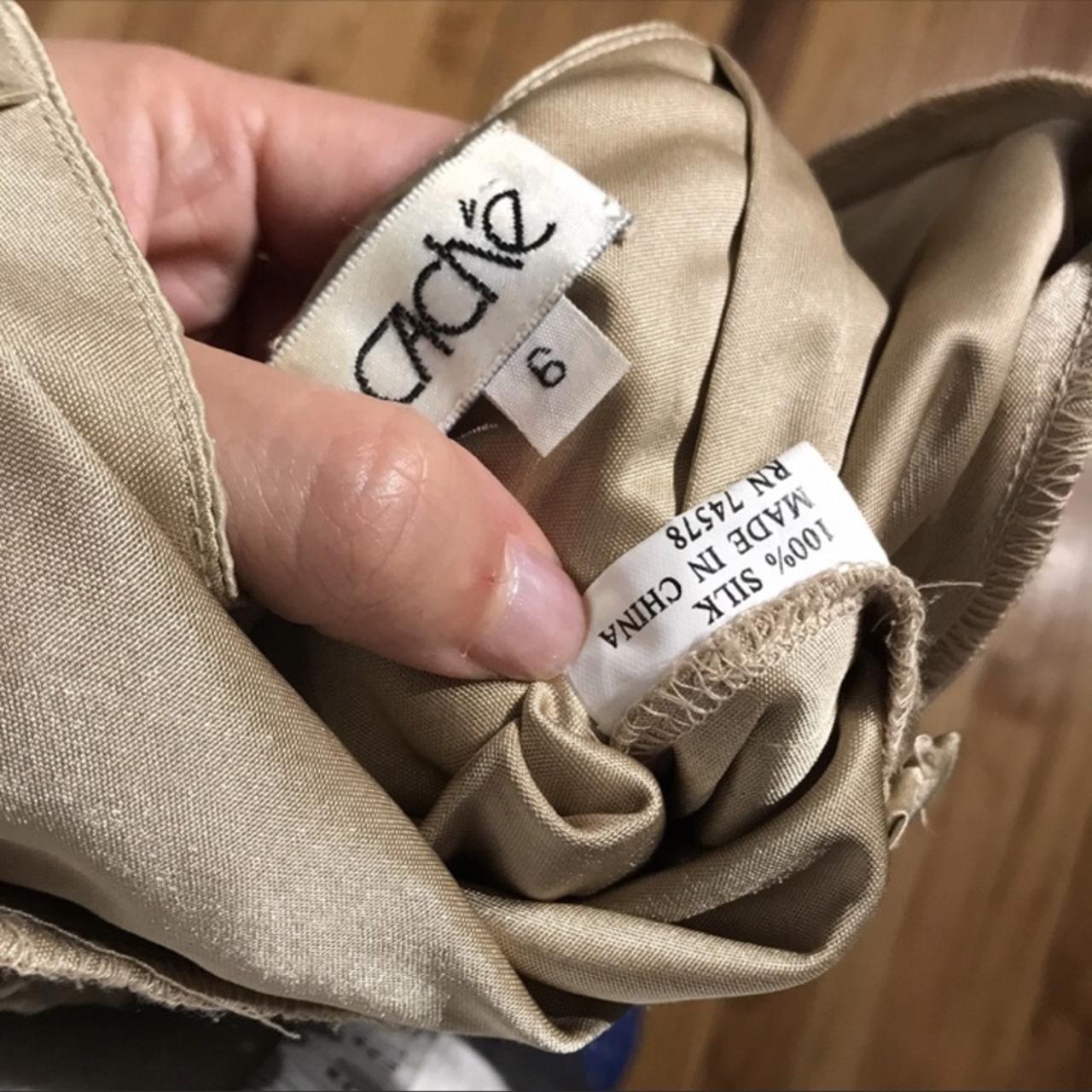 Cache Women's Cream and Gold Dress Depop