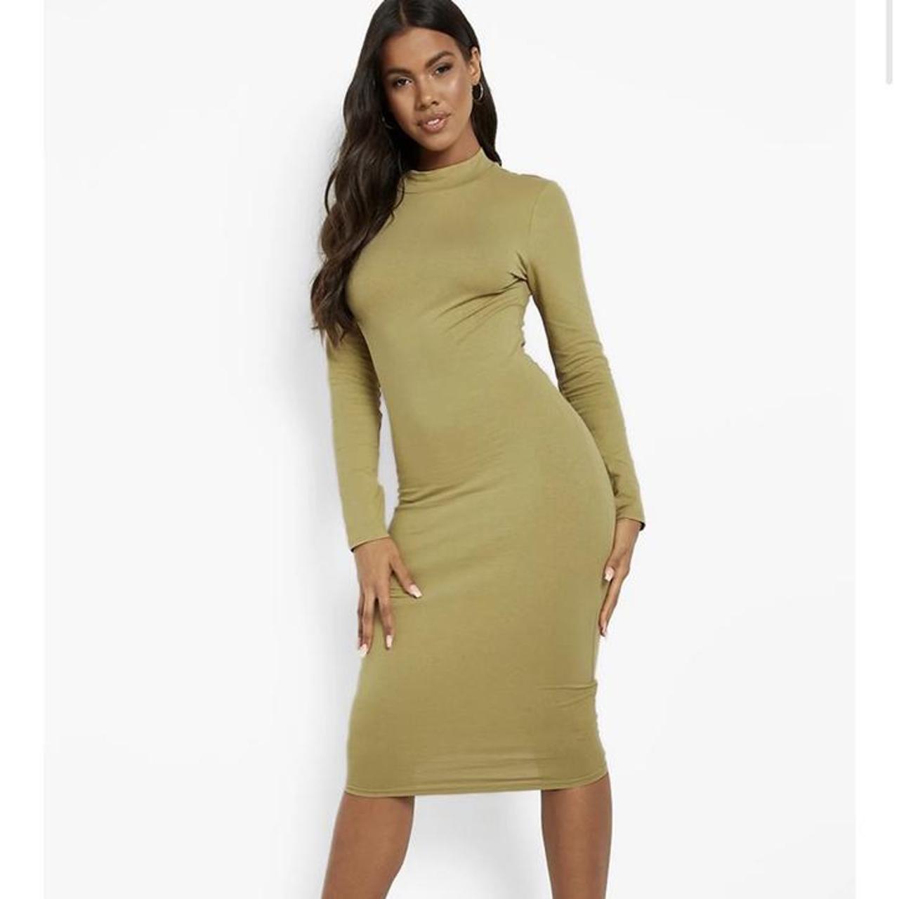 boohoo khaki midi dress