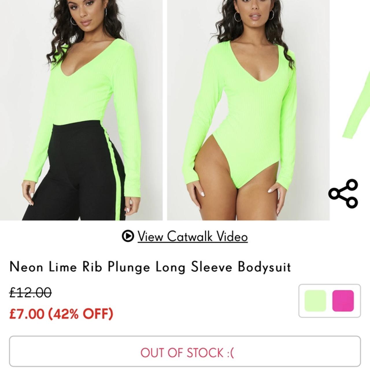 Neon Lime Ribbed Plunge Long Sleeve