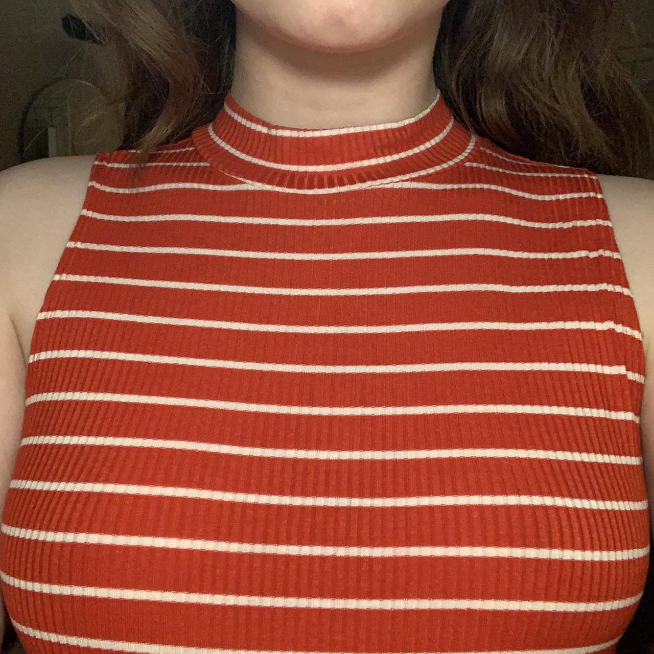 Redish Orange And White Striped Mock Neck Bodysuit Depop