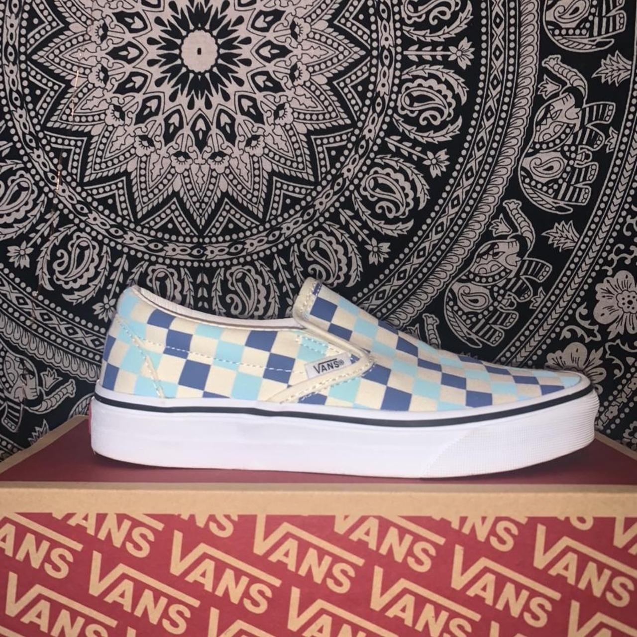 Vans checkerboard slip on blue clearance topaz