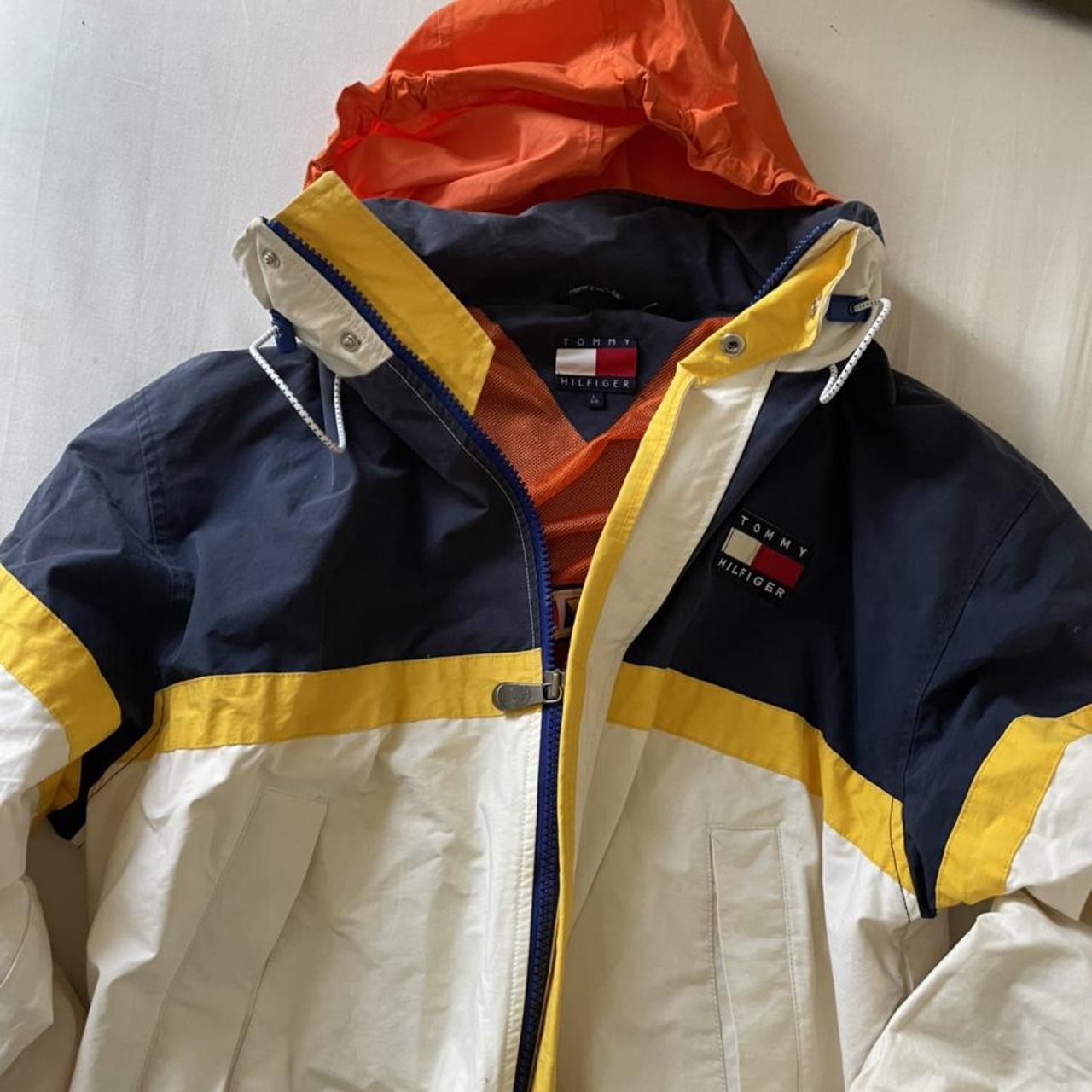 Tommy Hilfiger Men's White and Yellow Jacket | Depop