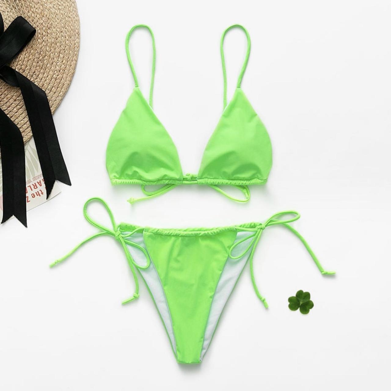 iheartraves two piece mesh sparkle neon green bikini - Depop