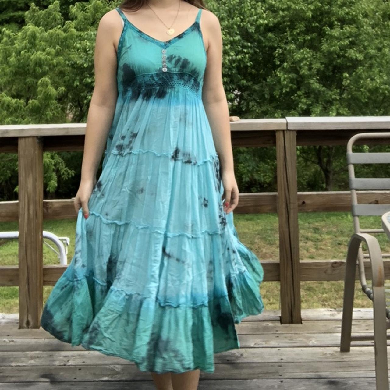 Women's Blue and Black Dress Depop