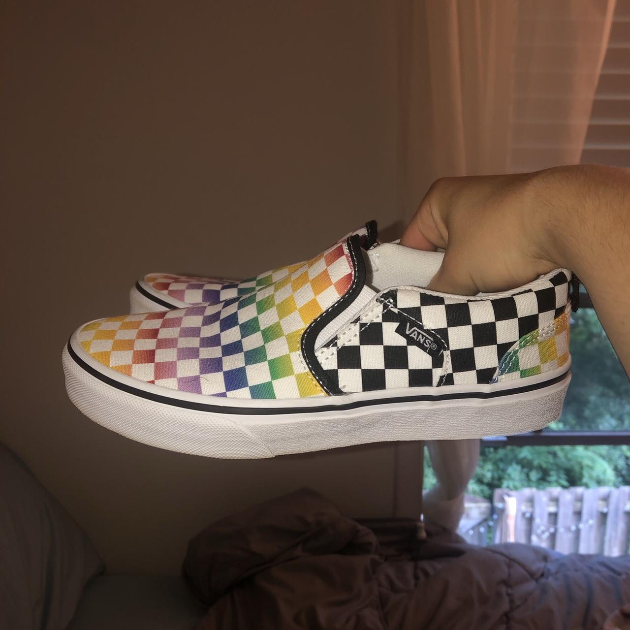 COLORBLOCK CHECKER VANS kids size 4 fits womens 5.5... Depop