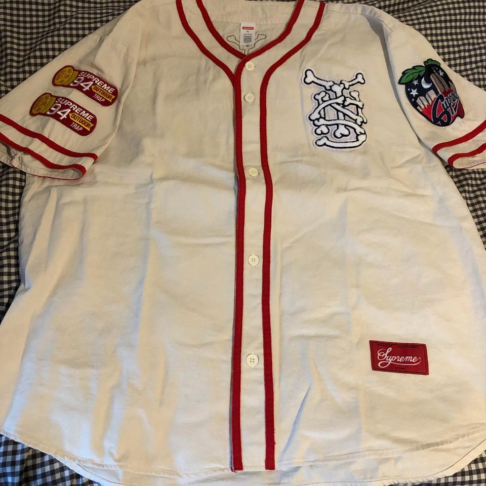 Supreme Patches Denim Baseball Jersey for Sale in La Costa, CA