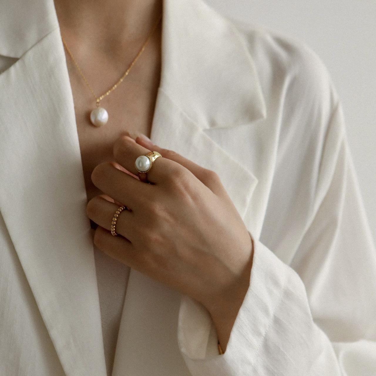 18K Gold Plated Pearl Signet Ring, Vintage Styled | Depop