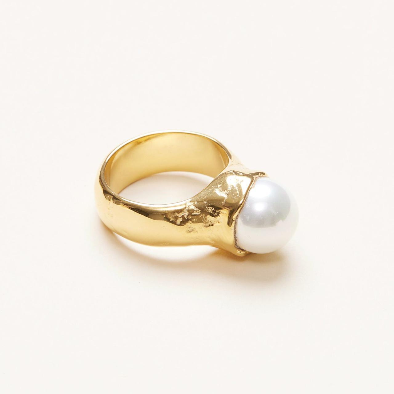18K Gold Plated Pearl Signet Ring, Vintage Styled | Depop
