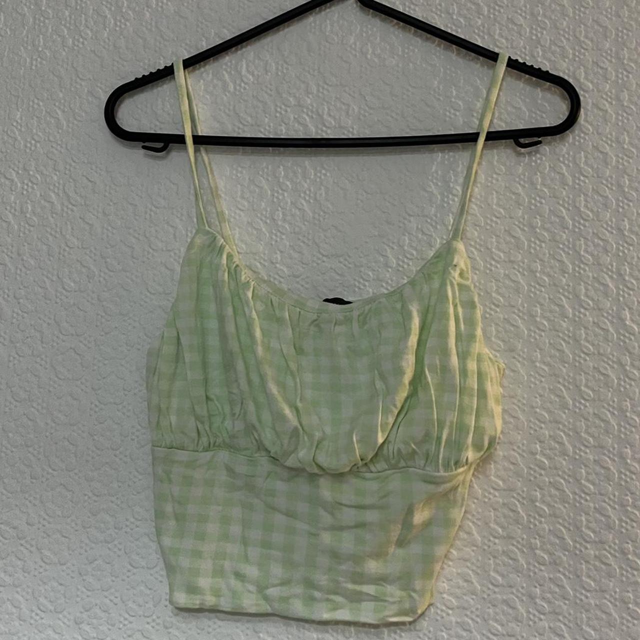Primark cami crop top. Green and white gingham... Depop