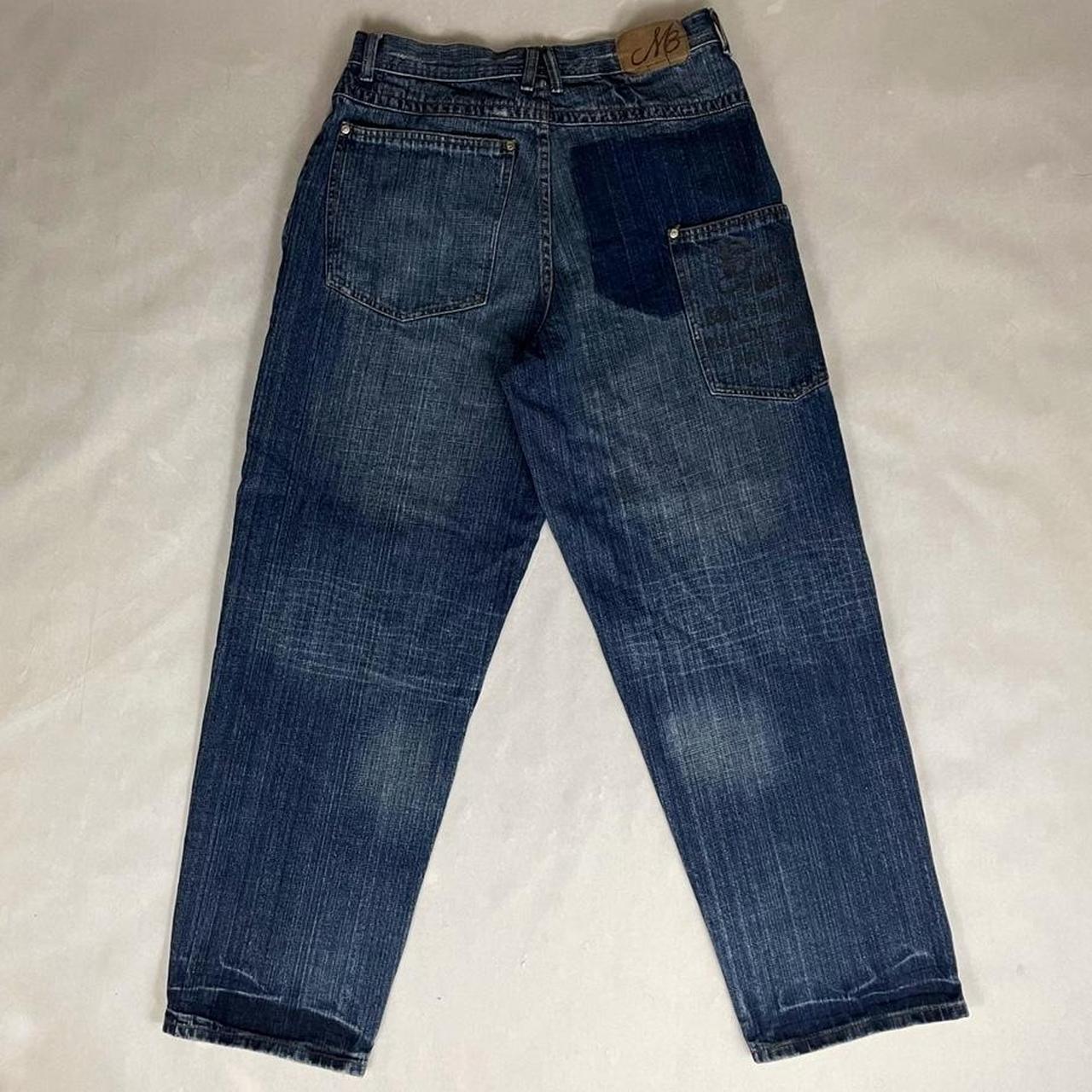 Y2K vintage dark wash denim patchwork Tupac baggy... - Depop