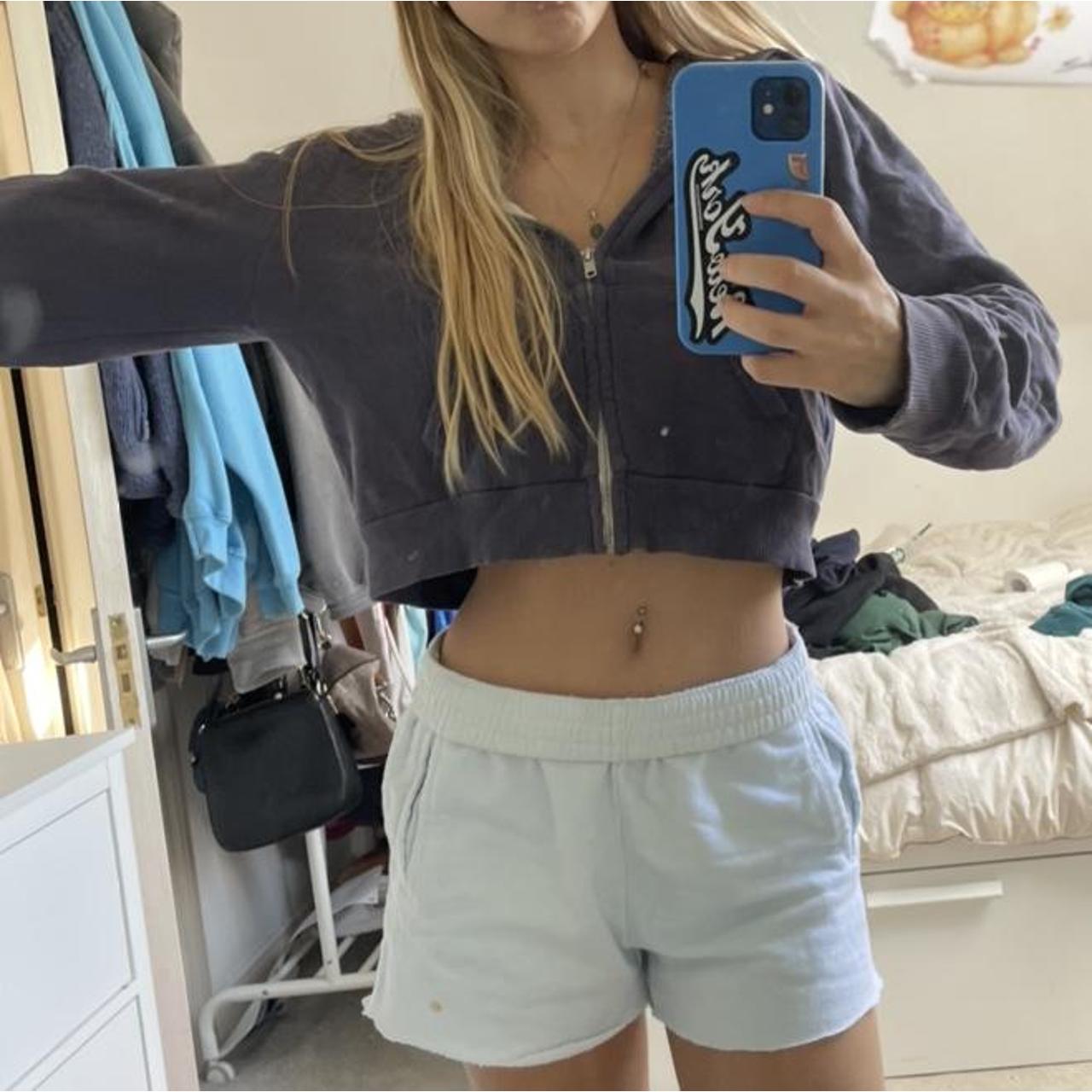brandy Melville cropped hoodie, navy blue love so... Depop