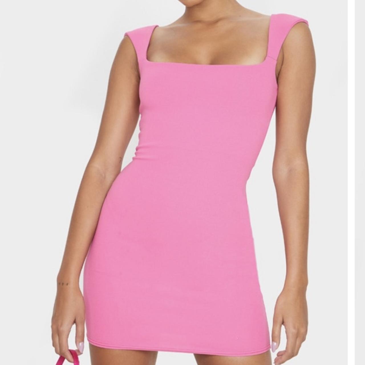 Pretty little thing square neck pink bodycon dress... Depop