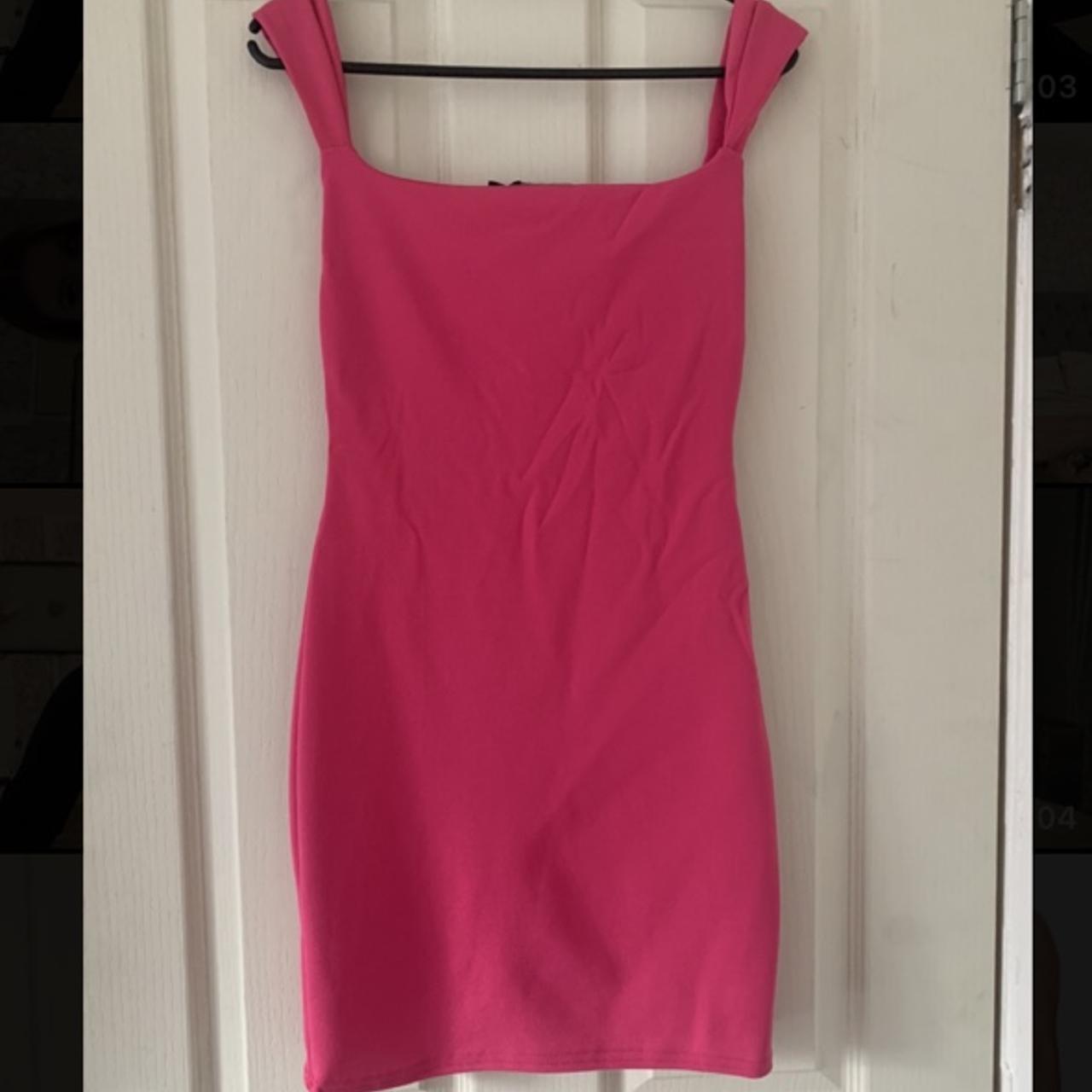 Pretty little thing square neck pink bodycon dress... - Depop