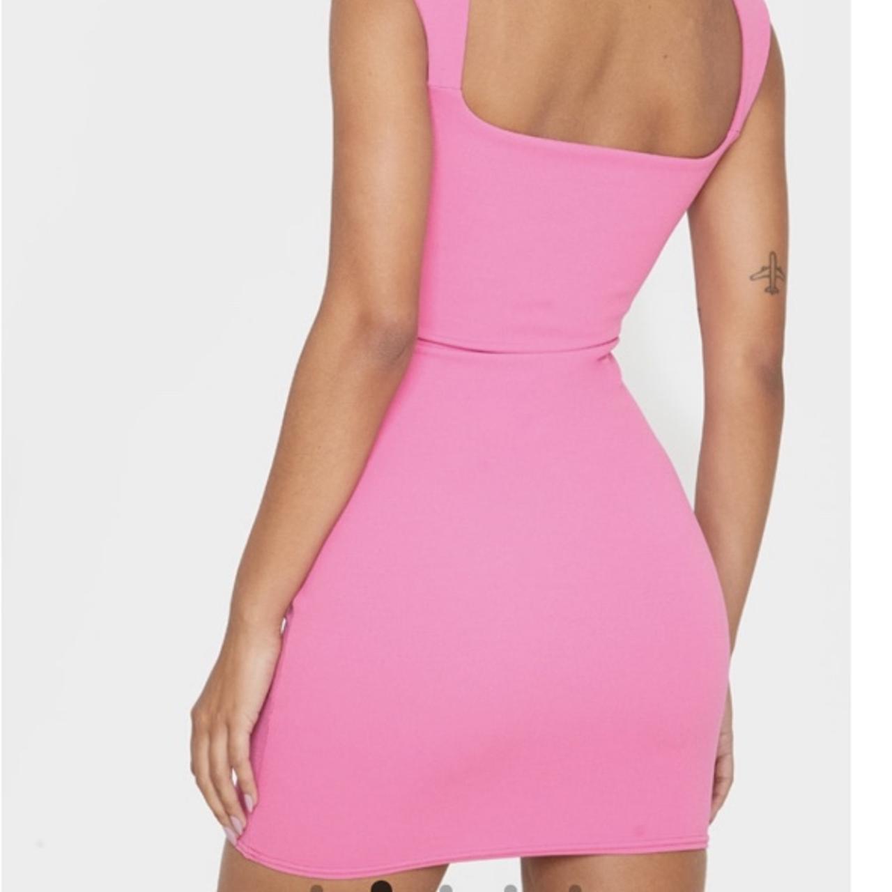 Pretty little thing square neck pink bodycon dress... Depop