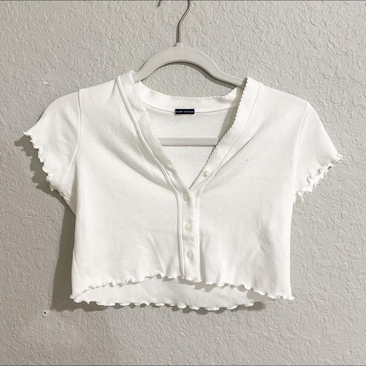 Brandy Melville cropped ruffle tee. Never worn - Depop