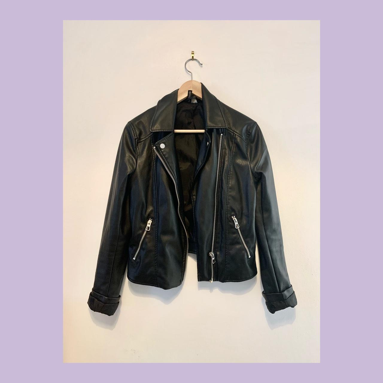 Black faux leather jacket from H&M. Size 12. Hardly... - Depop